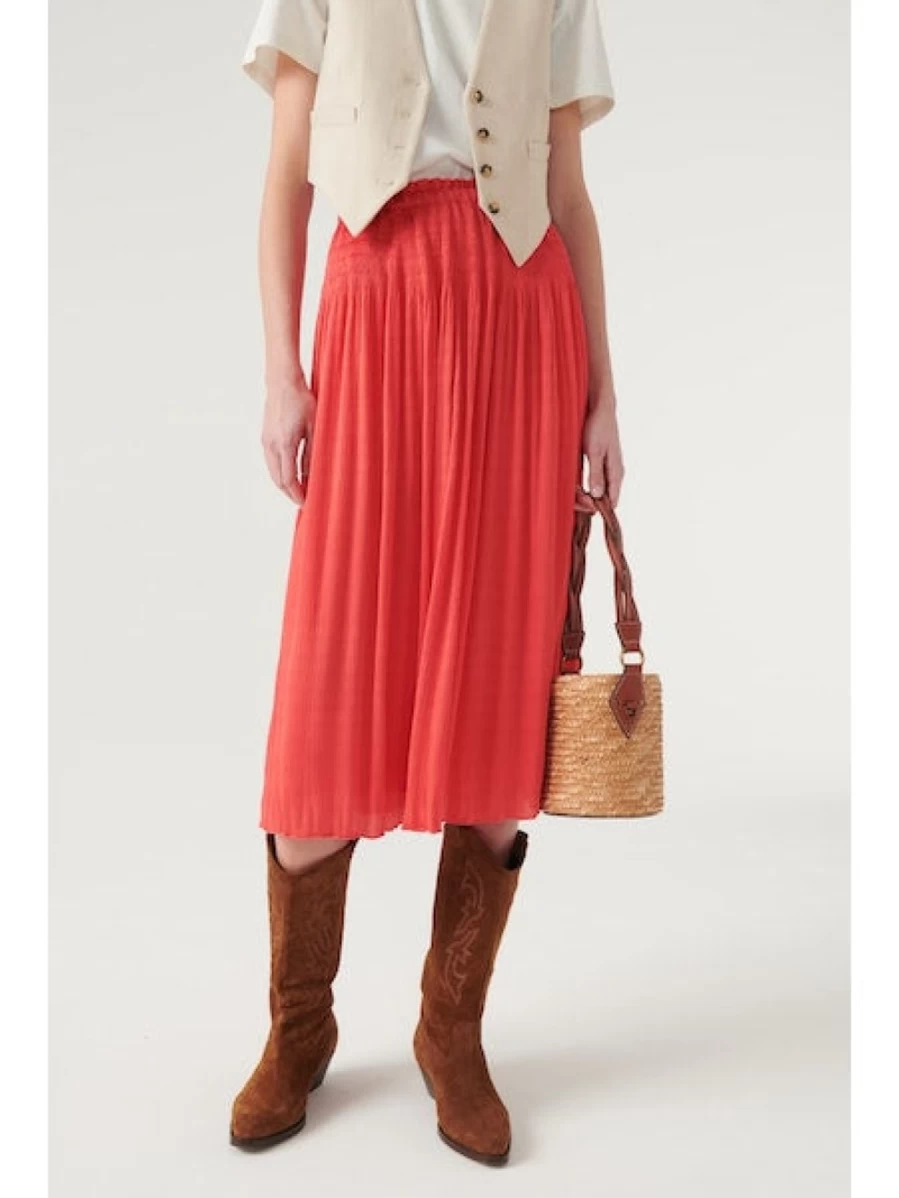 ba&sh Women's Karol Skirt in Coral - Stylish & Elegant Midi Length