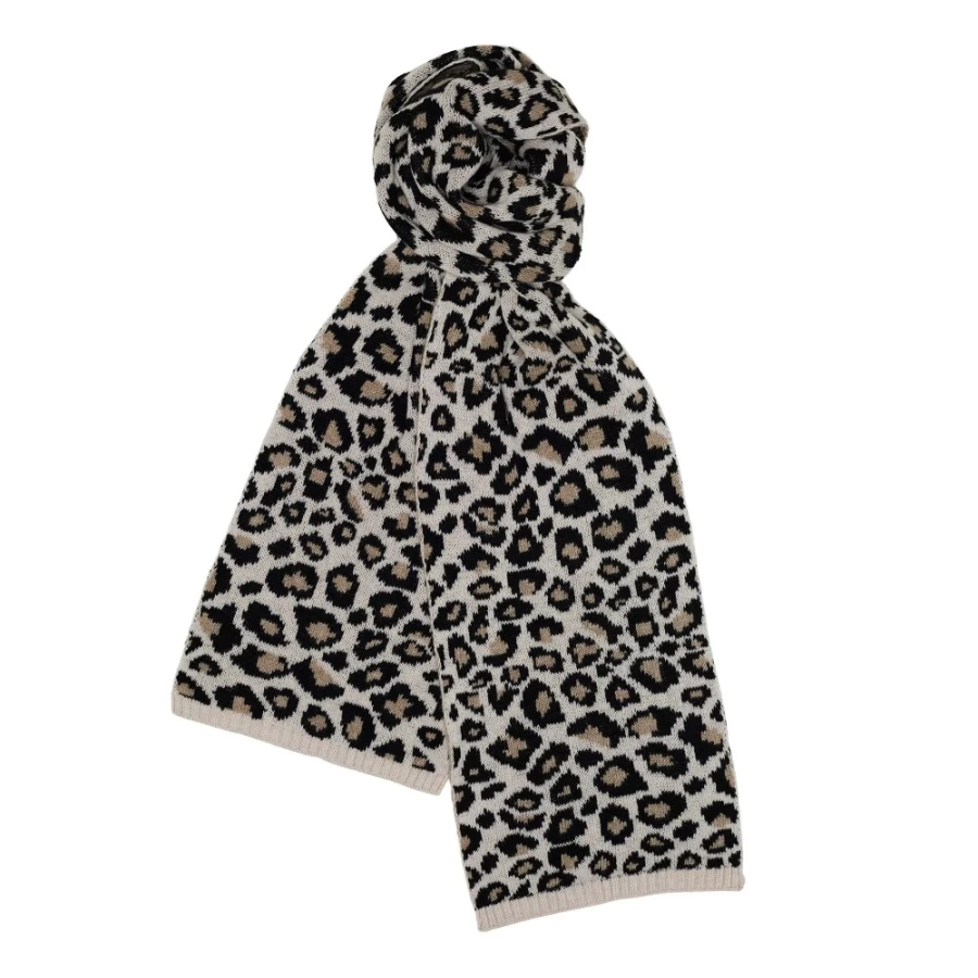 Somerville Scarves Women's Leopard Print Cashmere Scarf in Black & Camel - Luxurious Soft Winter Wrap