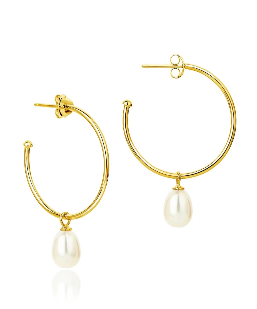 Claudia Bradby Women's Gold Hoop Earrings with Pearl Drops | Elegant Fashion Jewelry