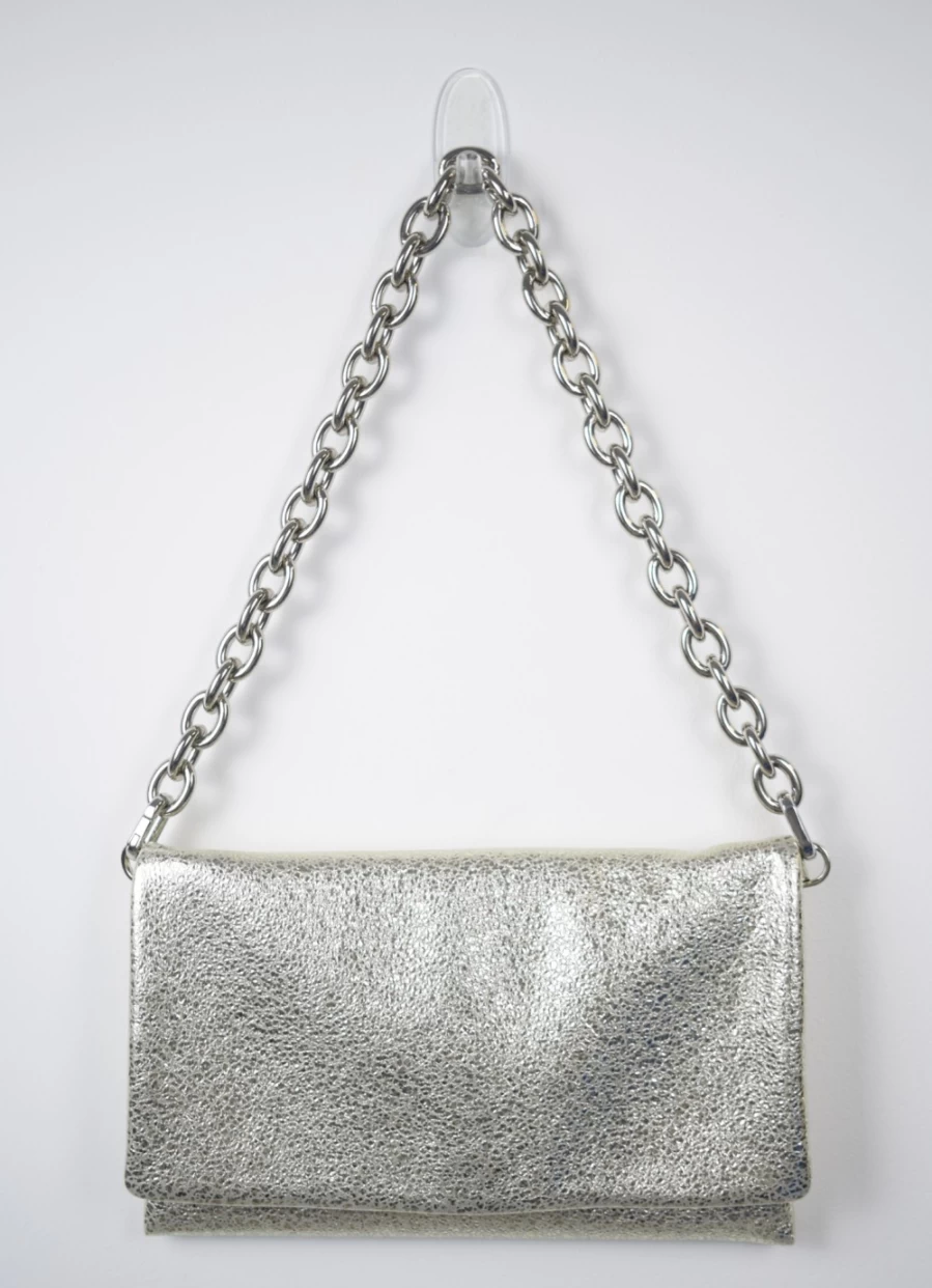 Abro Women's White Gold Leather Clutch Handbag for Elegant Occasions