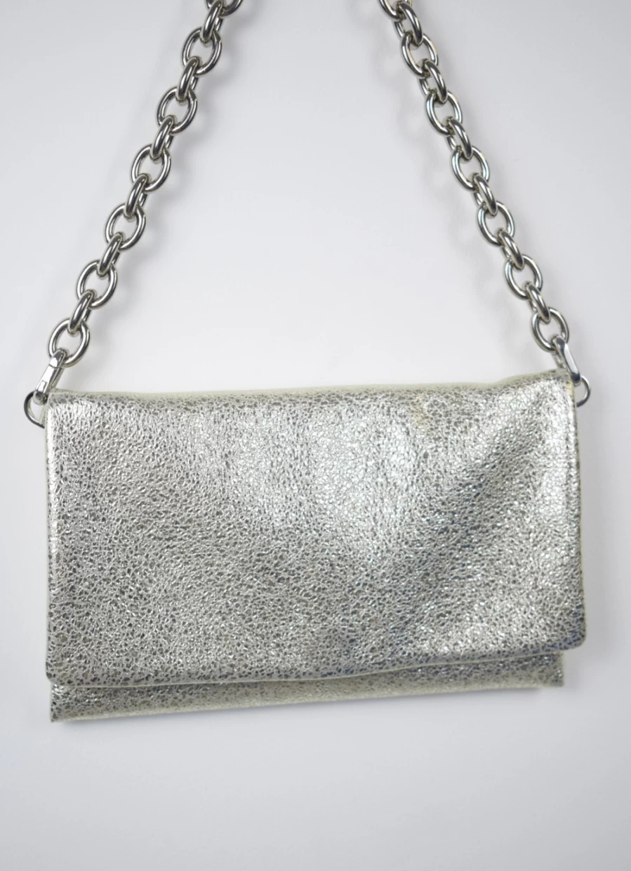 Abro Women's White Gold Leather Clutch Handbag for Elegant Occasions