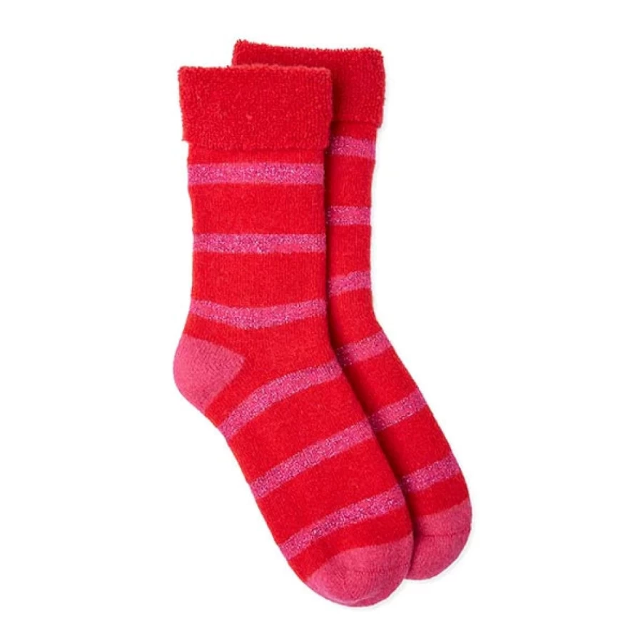 Women's Glitter Slipper Socks in Pink & Red by Somerville Scarves - Cozy & Sparkly House Shoes