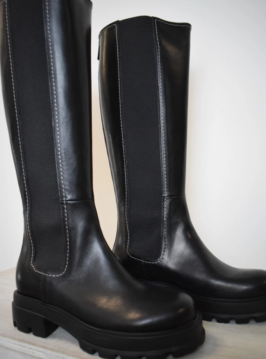 Donna Lei Women's Vitello Black Long Boots Leather Ankle Booties Fashion Footwear