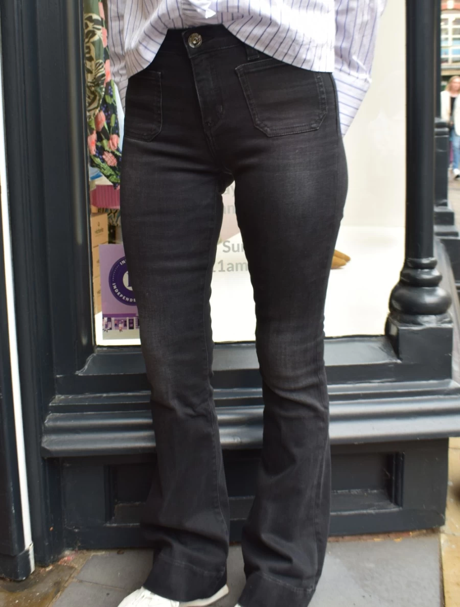 Denim Studio Women's Jim 32 Dark Vintage Black High-Rise Slim Jeans