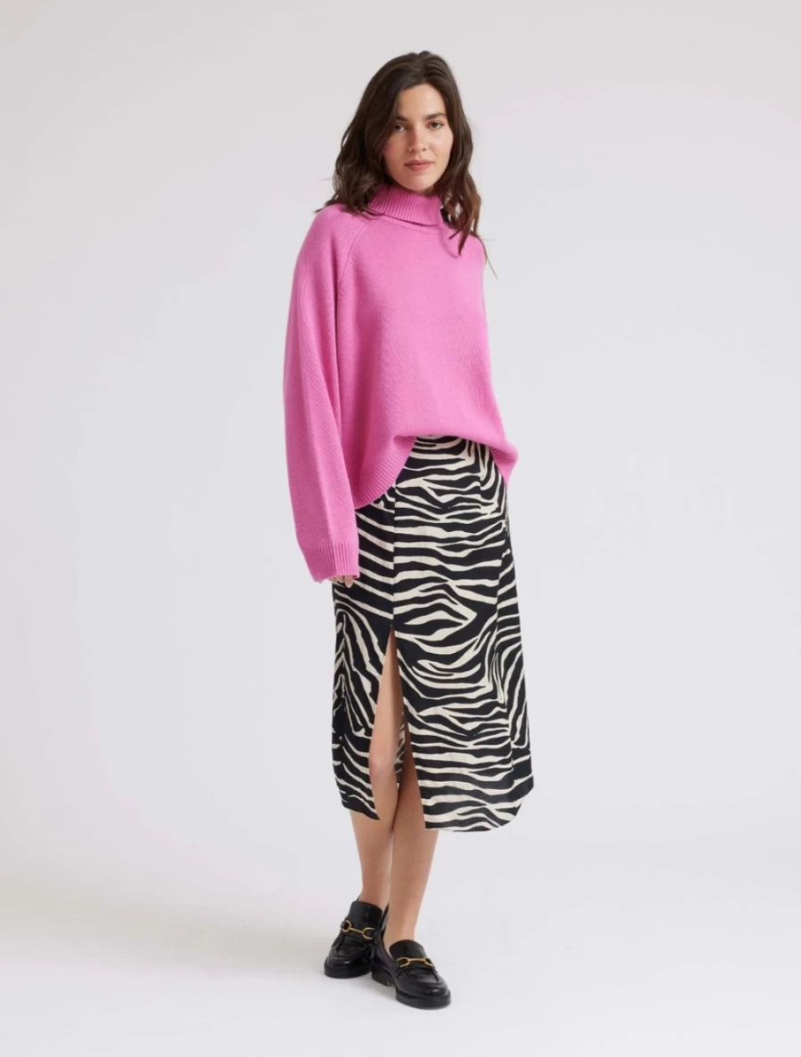 Idano Women's Hariette Zebra Print Skirt in Ecru