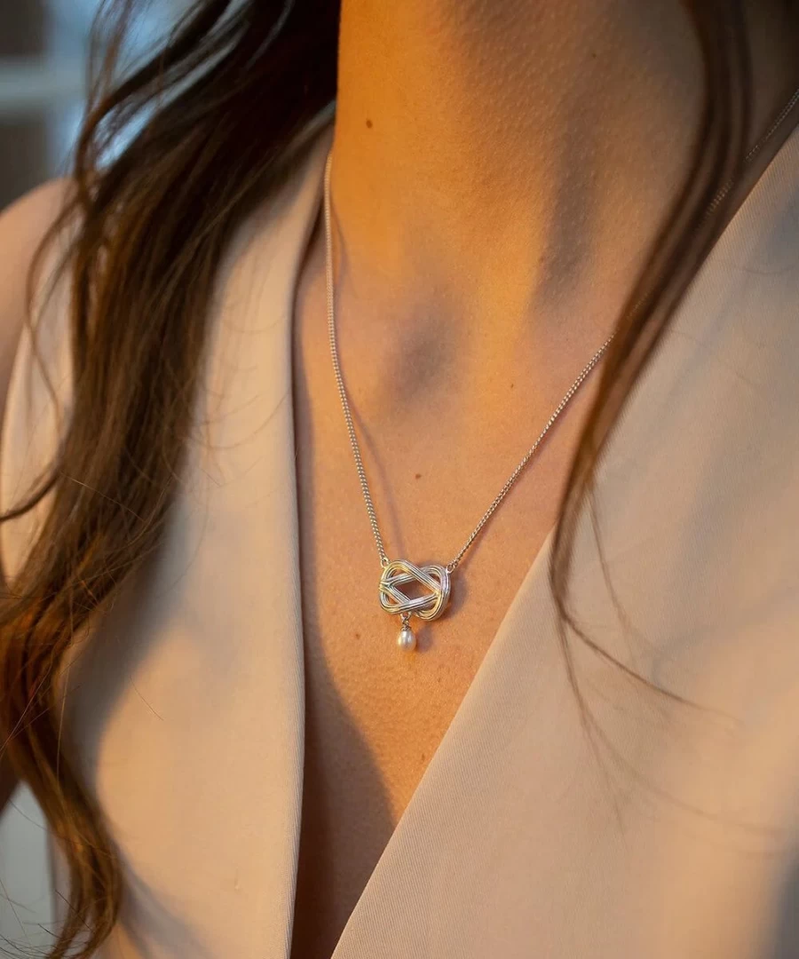 Claudia Bradby Women's Sterling Silver Love Knot Pearl Pendant Necklace