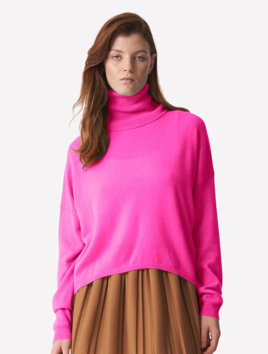 Brodie Women's Susie Roll Neck Sweater in Barbie Pink - Soft Knit Feminine Top