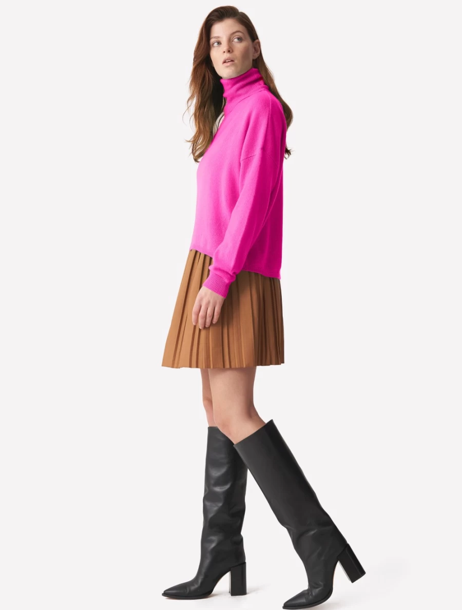 Brodie Women's Susie Roll Neck Sweater in Barbie Pink - Soft Knit Feminine Top