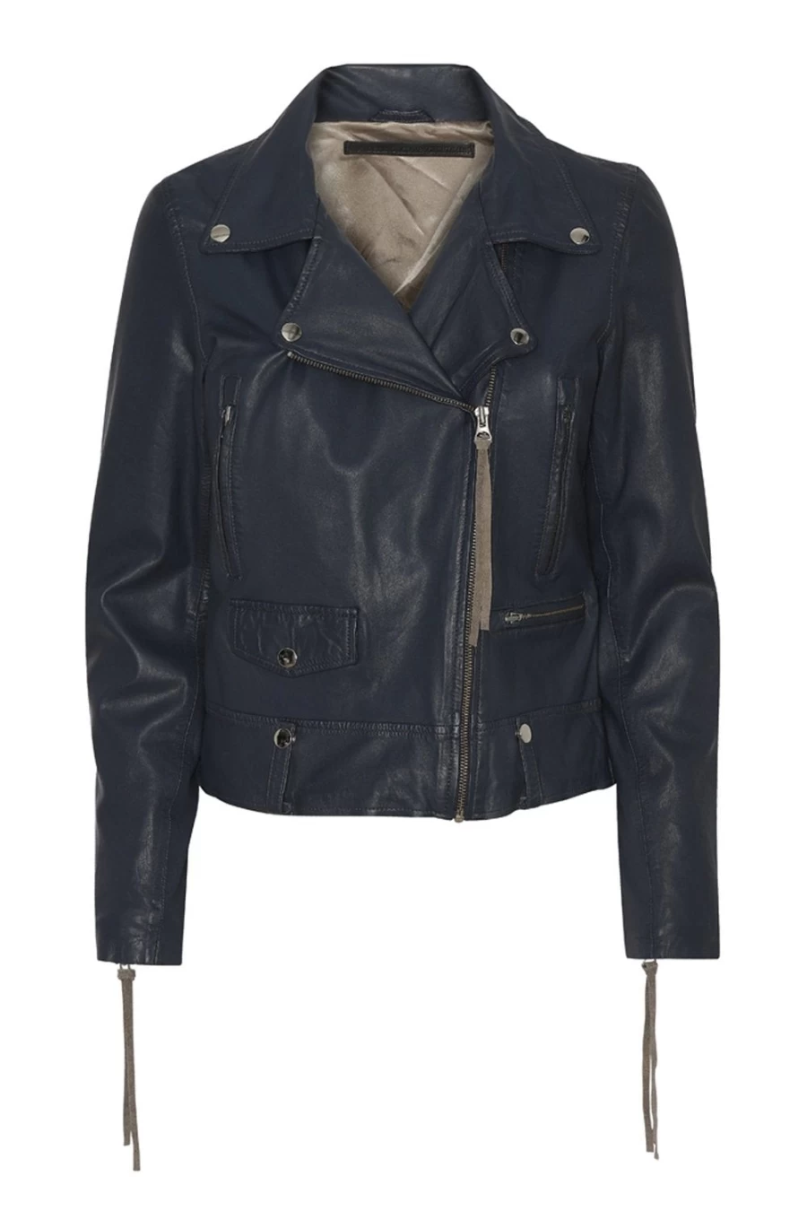 MDK Women's Seattle Thin Blue Leather Jacket for Night Outwear
