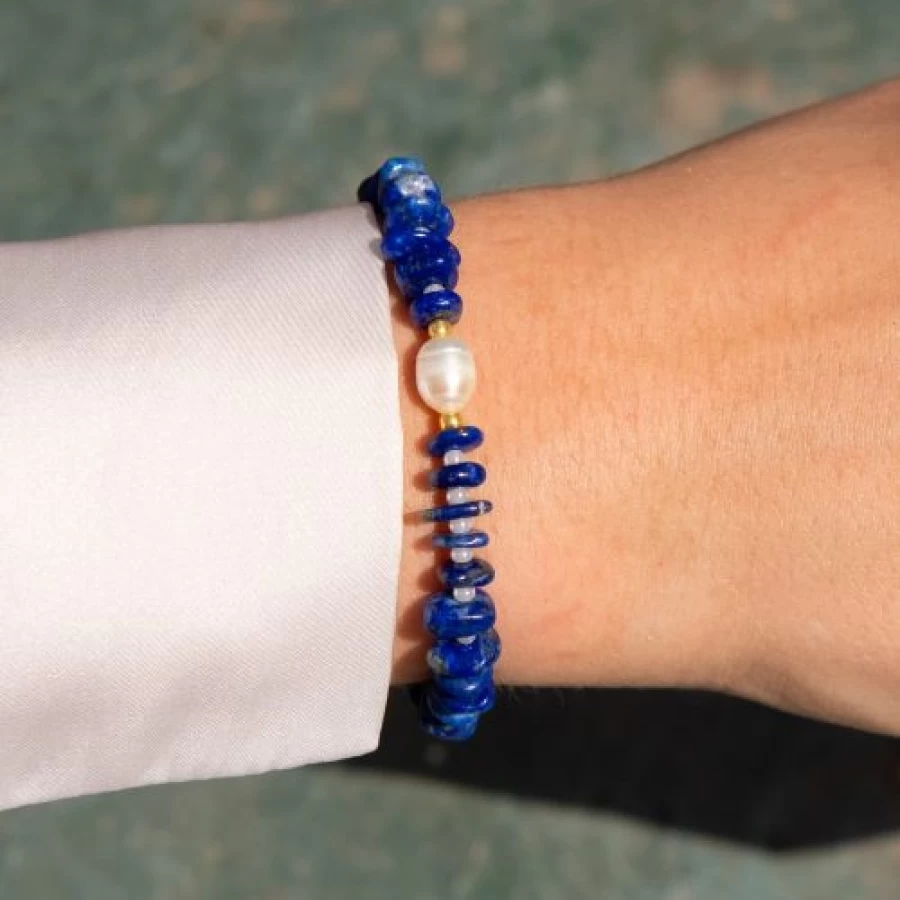 TINKALINK Women's Lapis & Pearl Beaded Bracelet – Elegant Gemstone Jewelry for Women