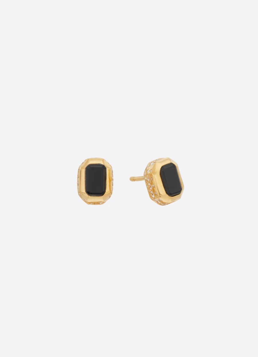 Anna Beck Women's Rectangle Stud Earrings in Gold with Onyx Gemstone
