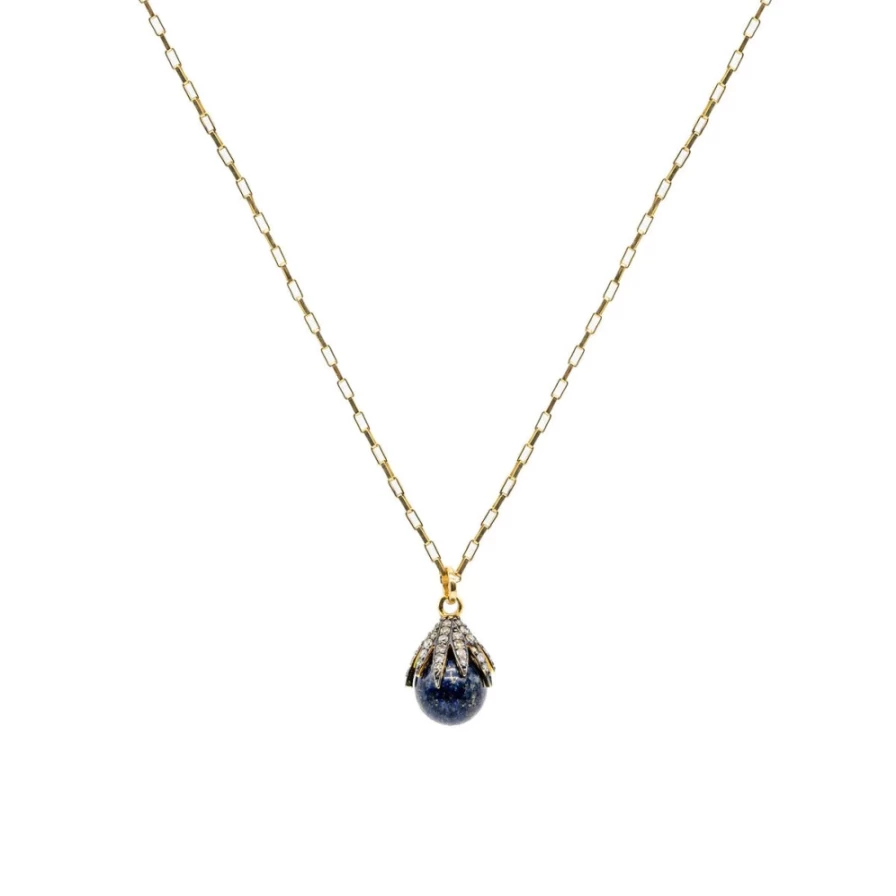 Kirstie Le Marque Women's Diamond Claw Pendant Necklace with Genuine Lapis Lazuli Gemstone