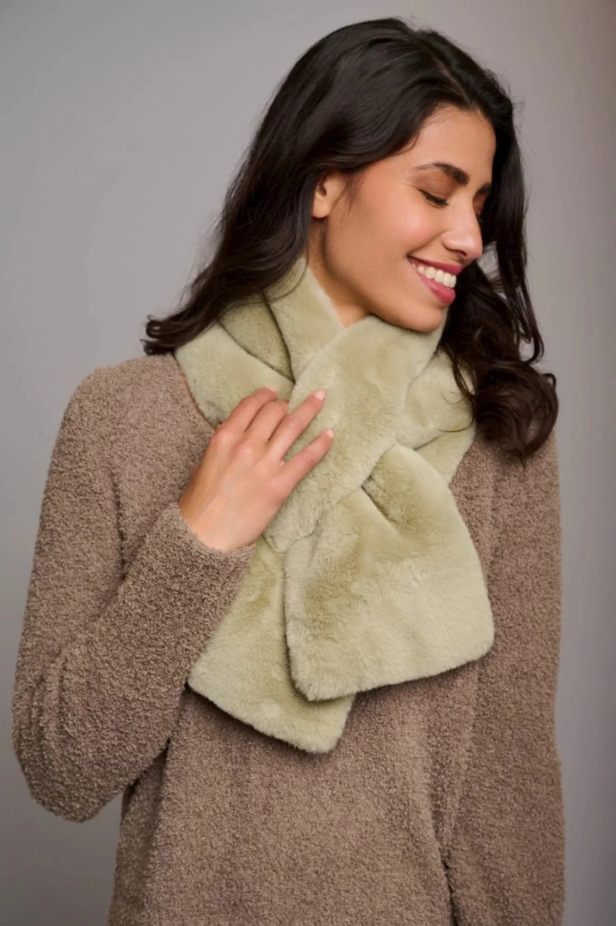 Rino & Pelle Women's Stip Faux Fur Scarf in Sage Green - Luxurious Soft Winter Wrap