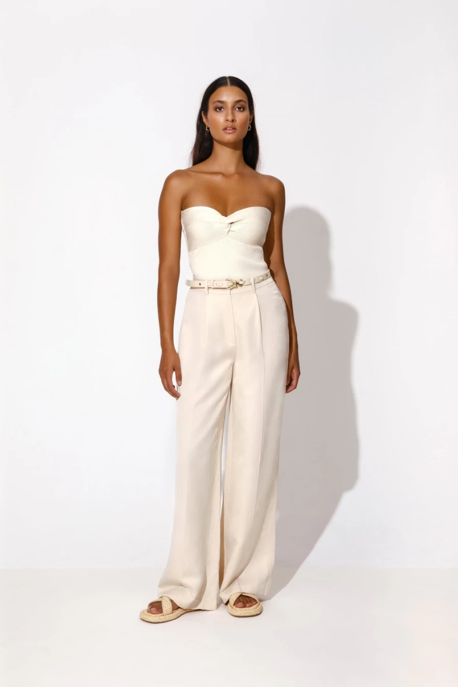 BY MALINA Women's Carlotta Wide Leg Pants in Vanilla - High Waisted Casual Trousers