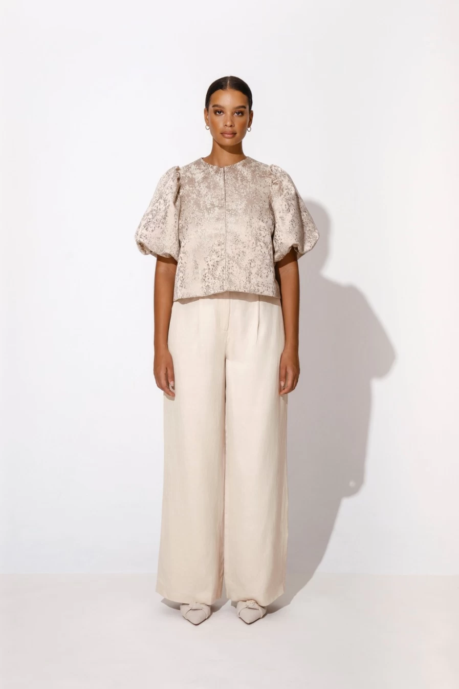 BY MALINA Women's Carlotta Wide Leg Pants in Vanilla - High Waisted Casual Trousers