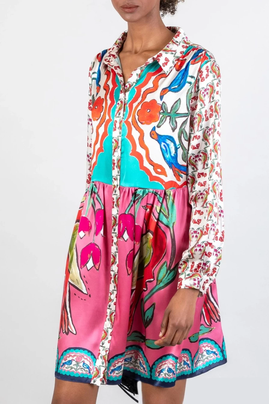 Jessica Russell Flint Women's Short Sleeve Shirt Dress - Soul Birds Print Casual Summer Style