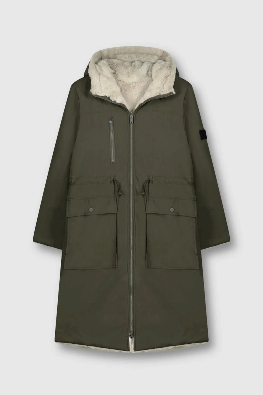 Rino & Pelle Women's Josien Reversible Coat in Olive & Stone - Double-Faced Trench Coat