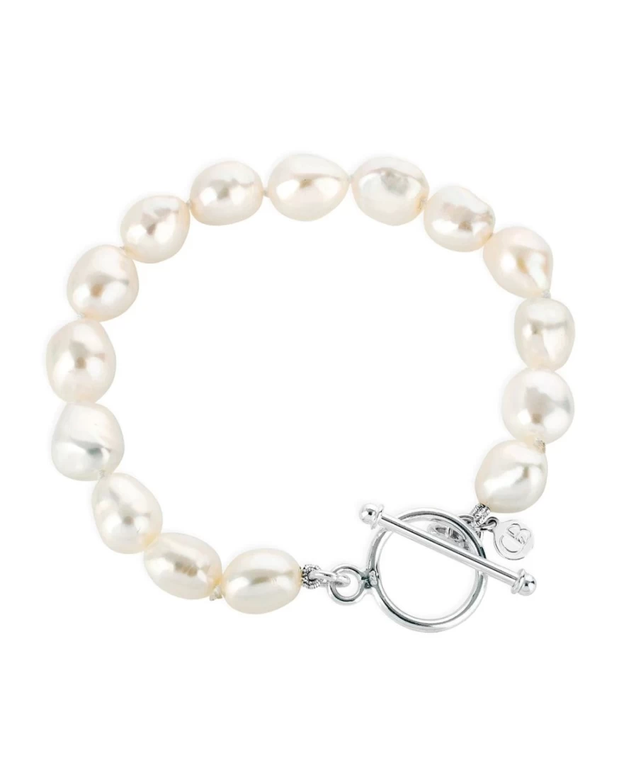 Claudia Bradby Women's Baroque Style Silver Pearl Bracelet Hand Knotted Luxury Jewelry