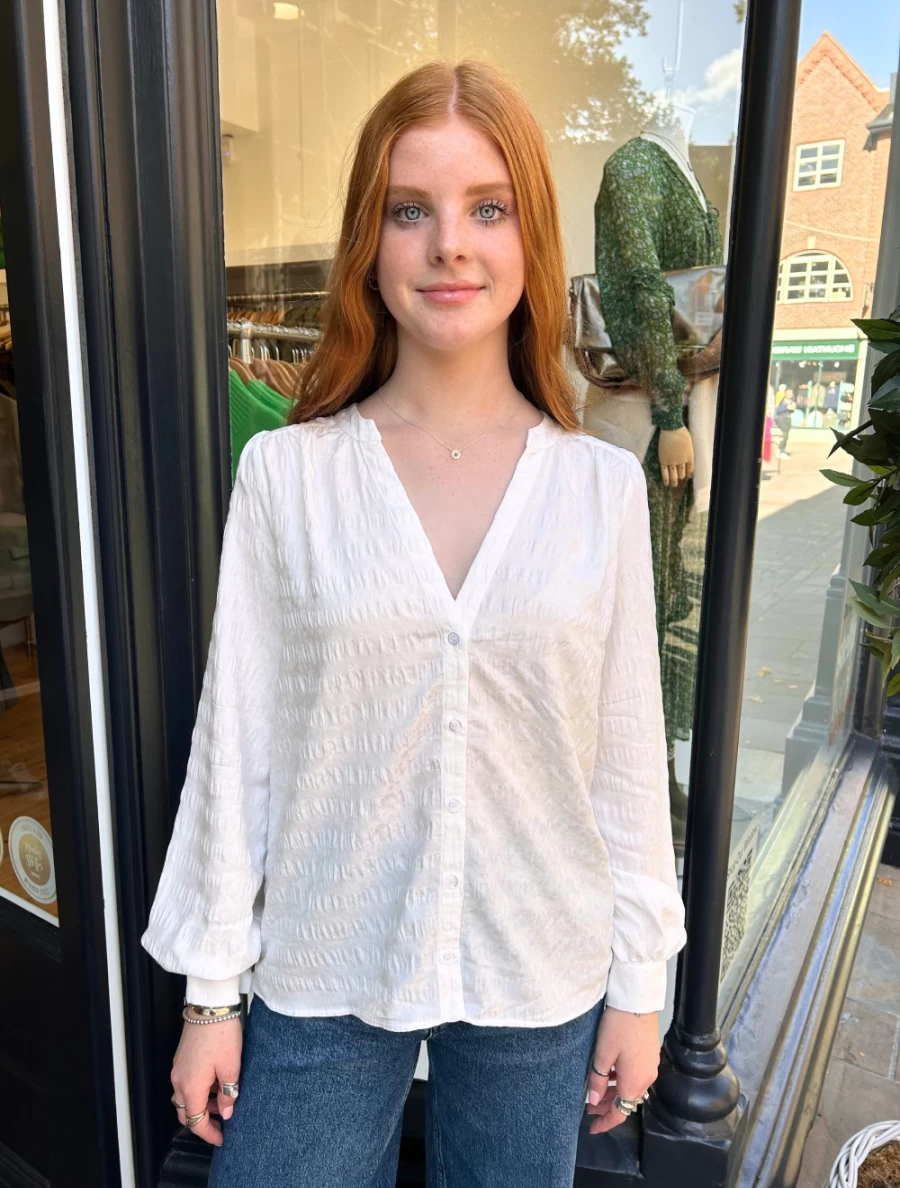 Mayla Women's Lorraine Blouse in Winter White - Elegant Feminine Top