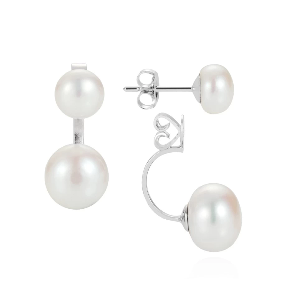 Claudia Bradby Women's Duo White Pearl Earrings – Elegant Pearl Jewelry for Women