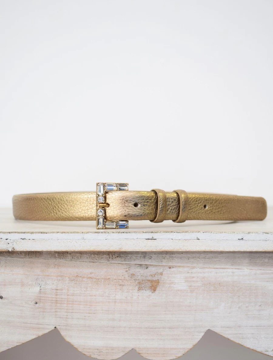 Abro Women's Medium Width Shimmer Gold Leather Belt for Elegant Style