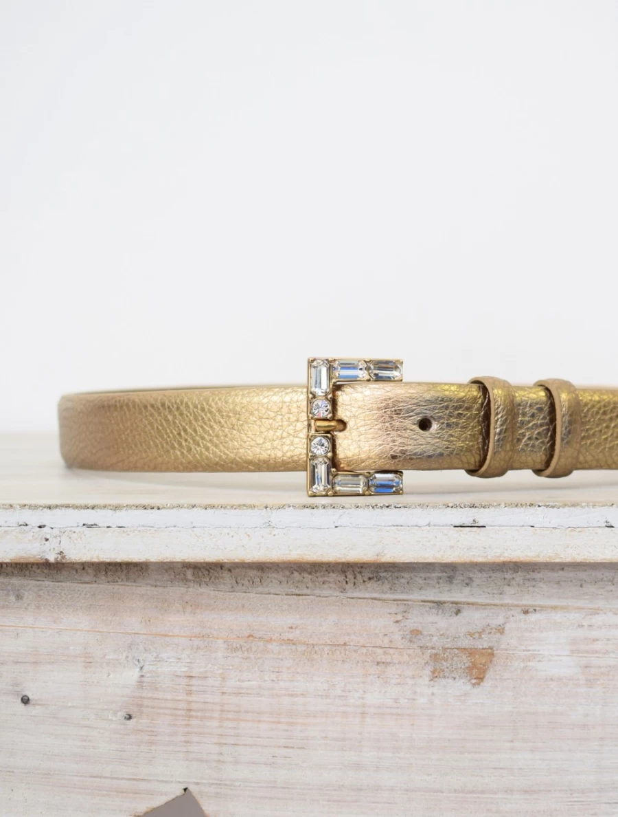Abro Women's Medium Width Shimmer Gold Leather Belt for Elegant Style