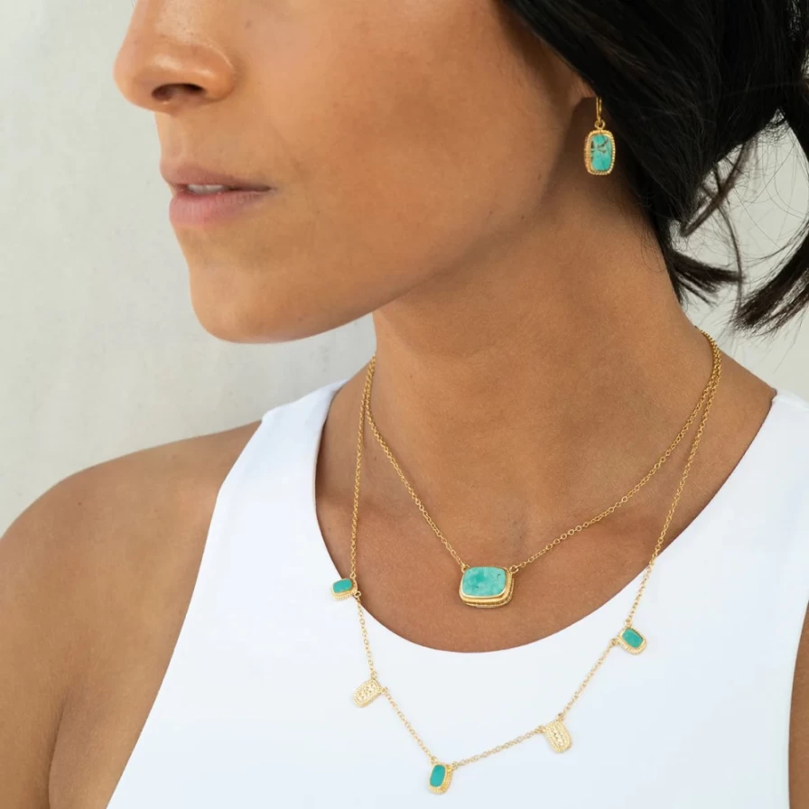 Anna Beck Women's Turquoise Cushion Necklace in Gold - Elegant Bohemian Jewelry