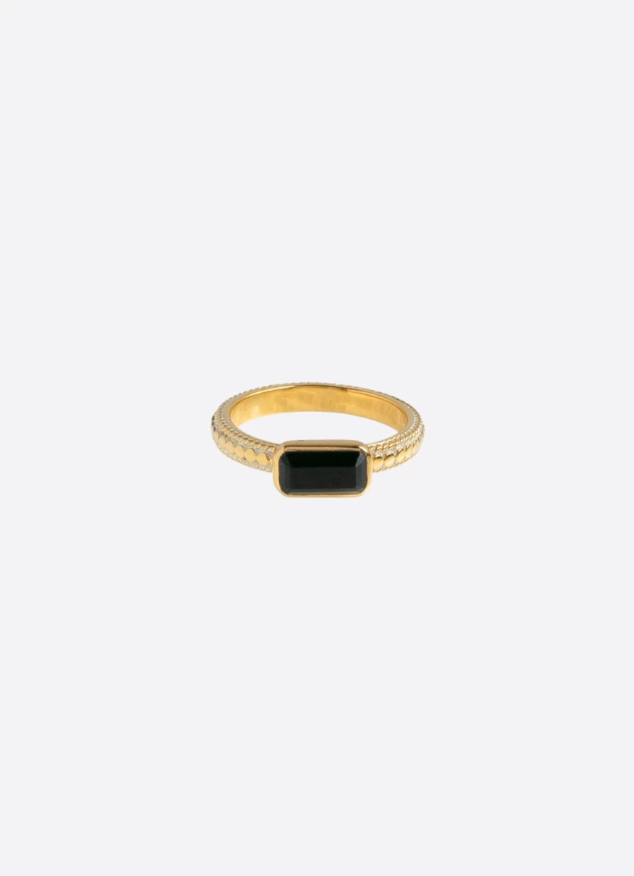 Anna Beck Women's Small Rectangular Gold-Tone Ring with Onyx Stone