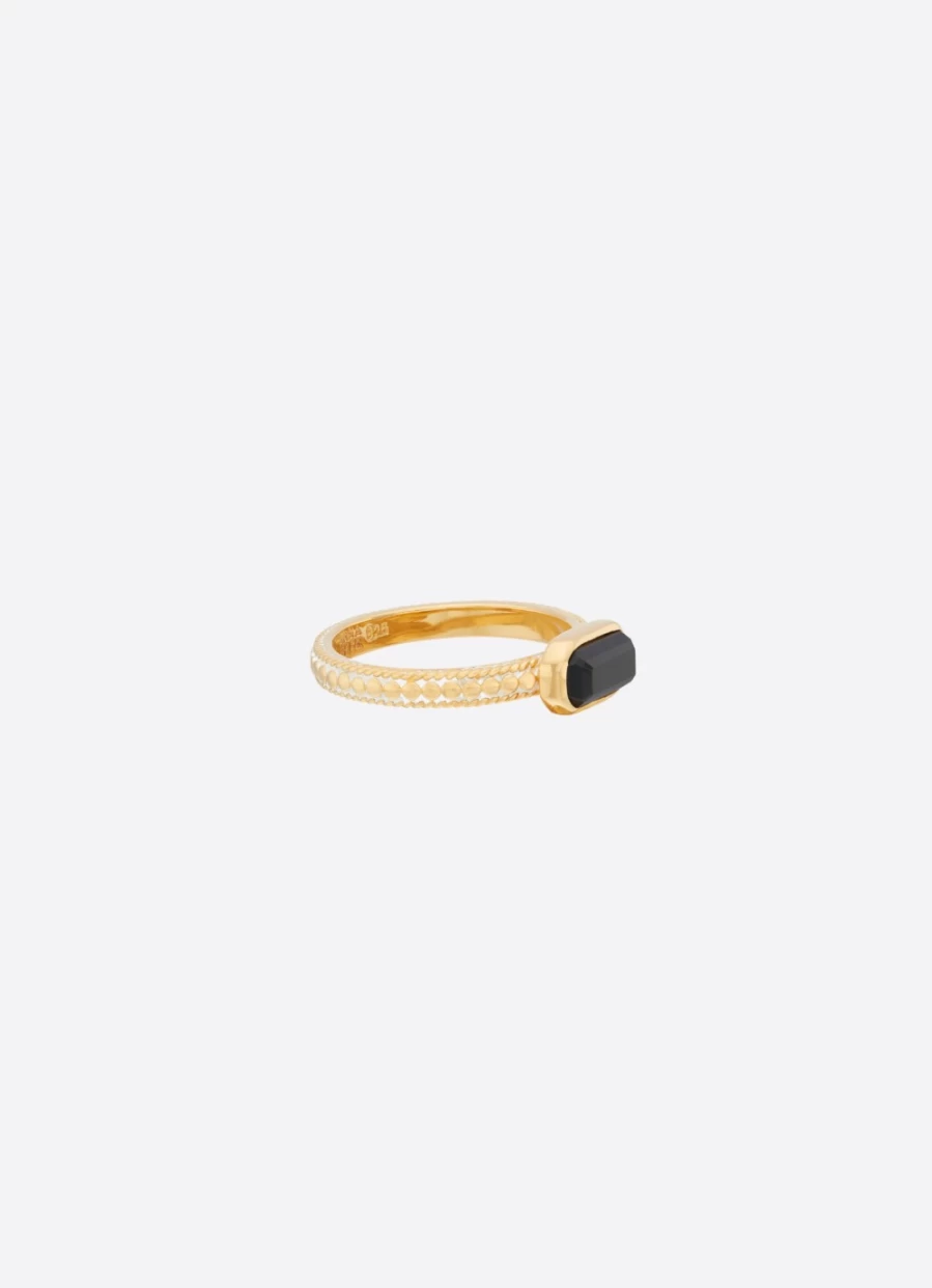 Anna Beck Women's Small Rectangular Gold-Tone Ring with Onyx Stone