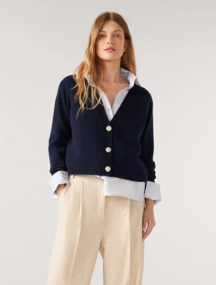 ba&sh Women's Navy Clapam Cardigan - Classic Knit Sweater for Women