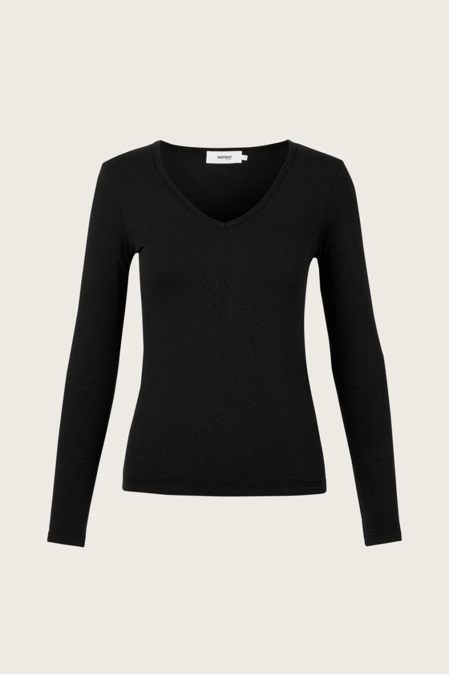 Not Shy Women's Vanda LS V-Neck Long Sleeve T-Shirt in Black