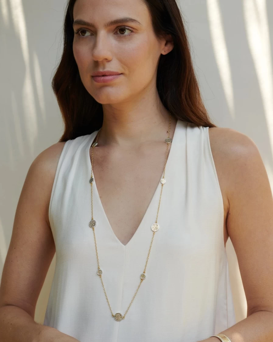 Anna Beck Women's Long Multi-Disc Pendant Necklace in Gold or Silver