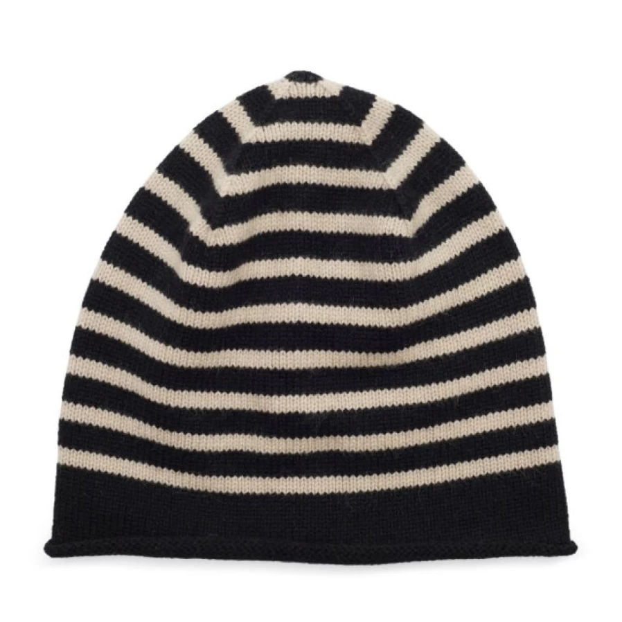Somerville Scarves Women's Breton Cashmere Beanie - Soft & Luxurious Black/Camel Winter Hat