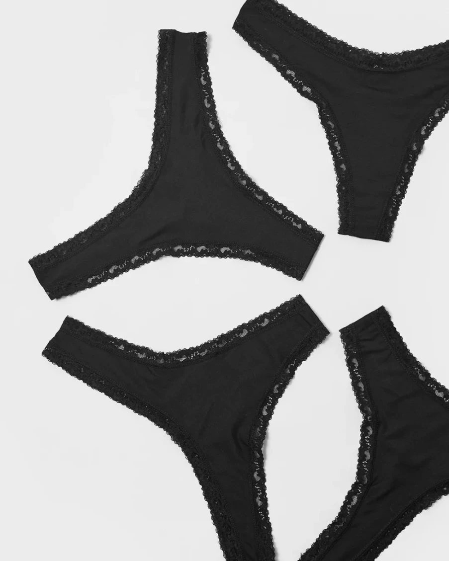 Stripe & Stare Women's Black Thong 4-Pack - Soft Comfortable Underwear
