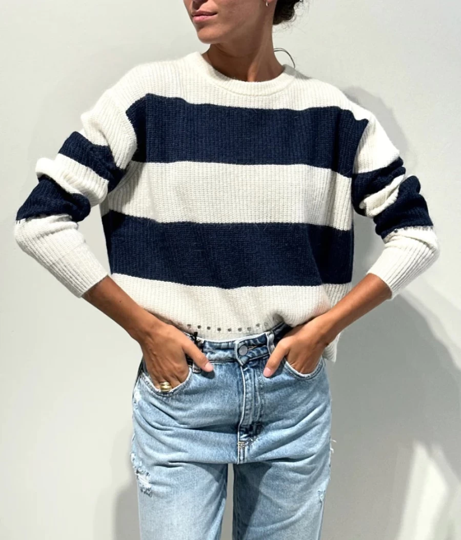 Berenice Women's Alienora Off-White and Navy Knit Jumper Sweater