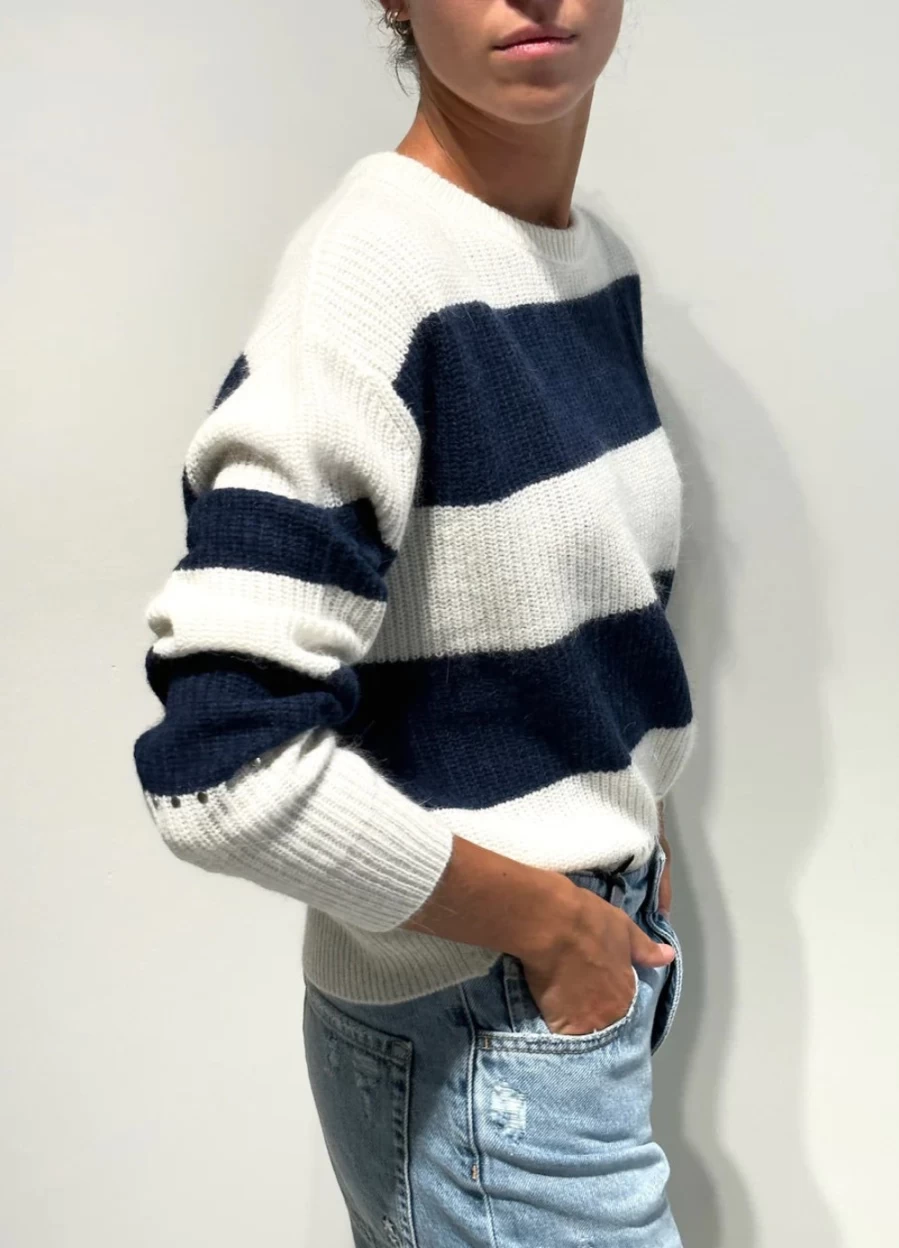 Berenice Women's Alienora Off-White and Navy Knit Jumper Sweater