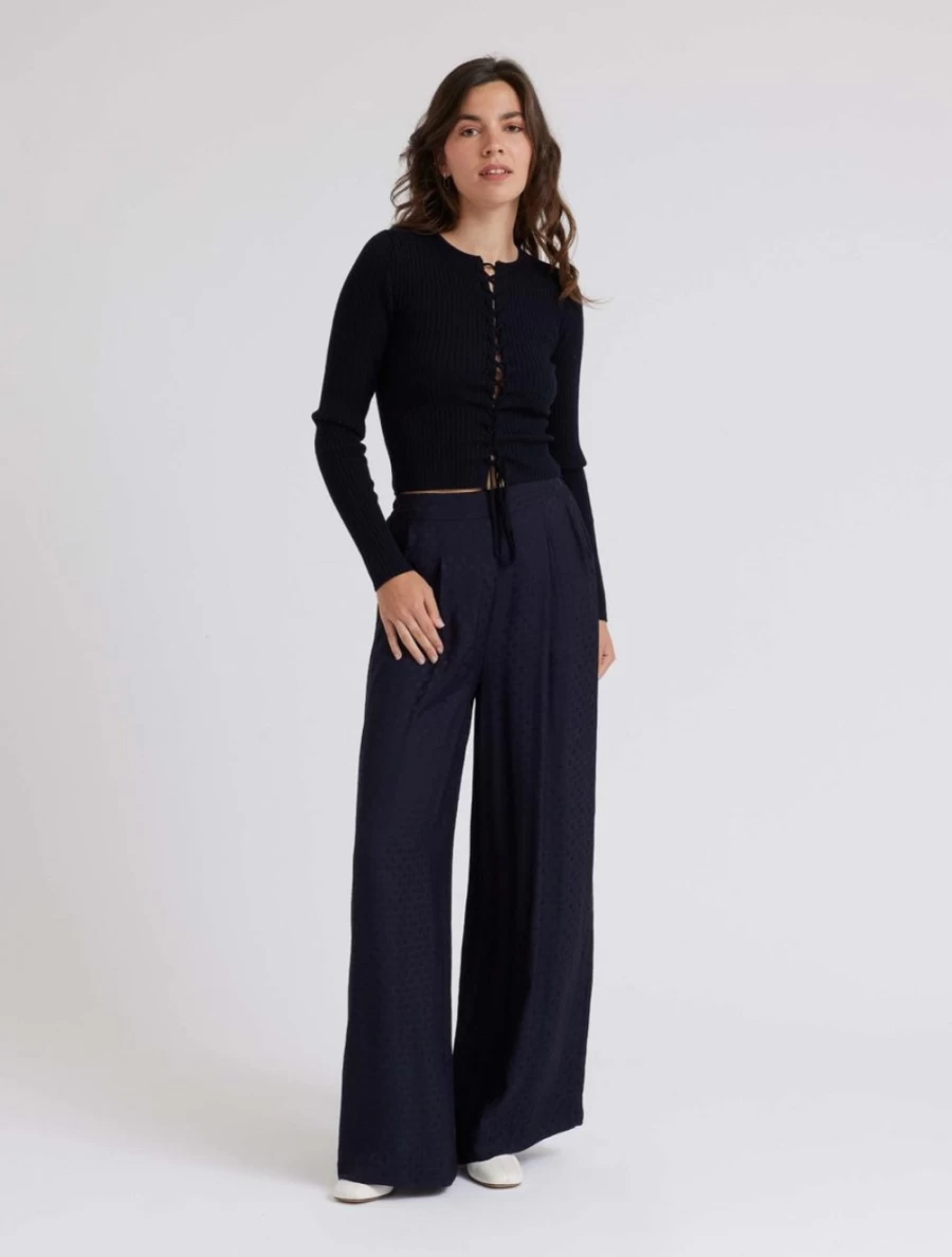 Idano Women's Hilde High-Waisted Navy Trousers - Comfortable & Stylish Casual Pants