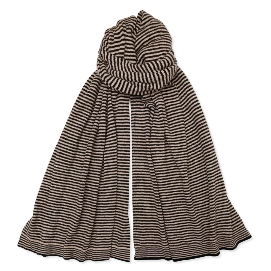 Somerville Women's Cashmere Striped Scarf in Black & Camel - Luxury Winter Accessory