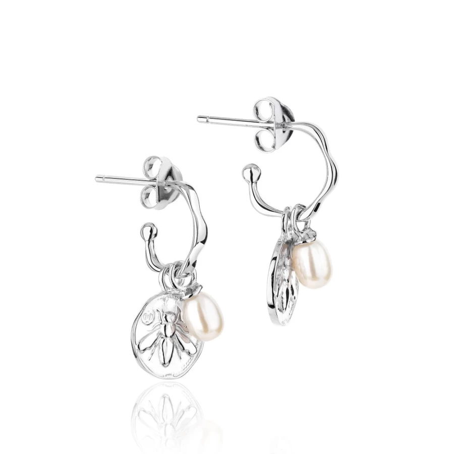 Claudia Bradby Women's Silver Honey Bee Charm Hoop Earrings