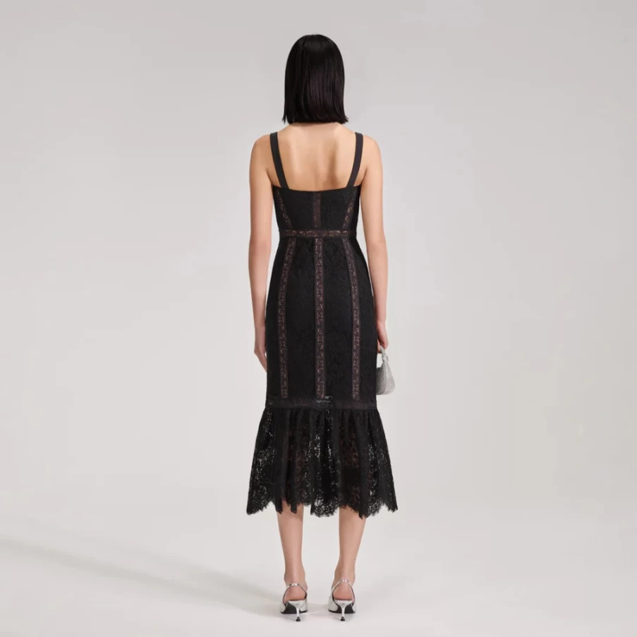 Self-Portrait Women's Black Cord Lace Midi Dress - Elegant Feminine Style