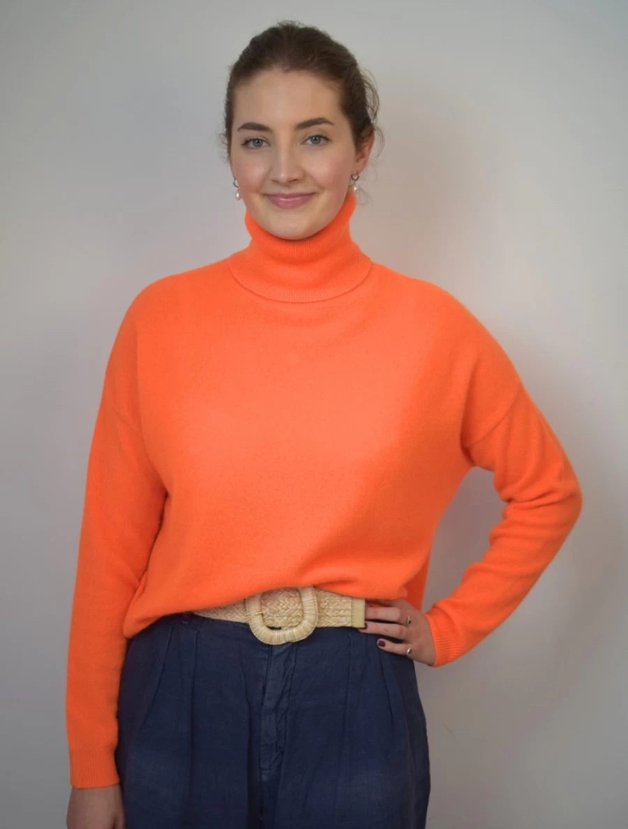 Brodie Women's Susie Roll Neck Sweater in Vibrant Neon Orange