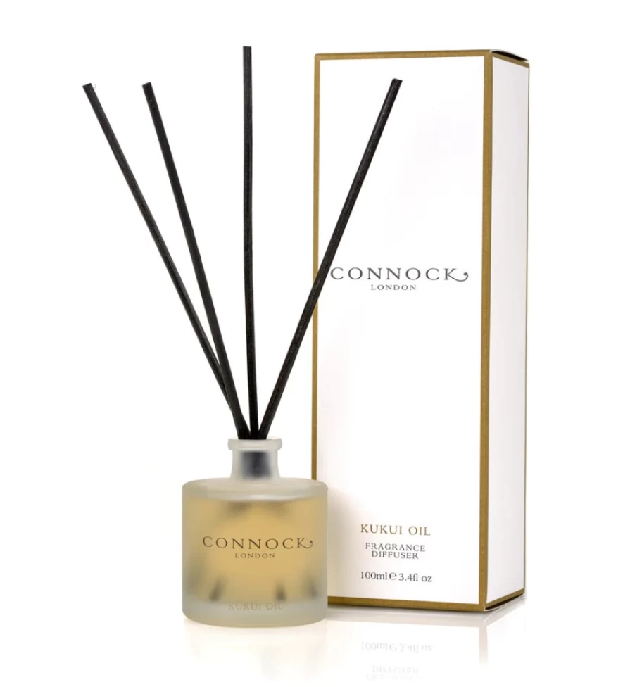 Connock London Kukui Oil Aromatherapy Diffuser for Women | Natural Fragrance Essential Oil Reed Diffuser