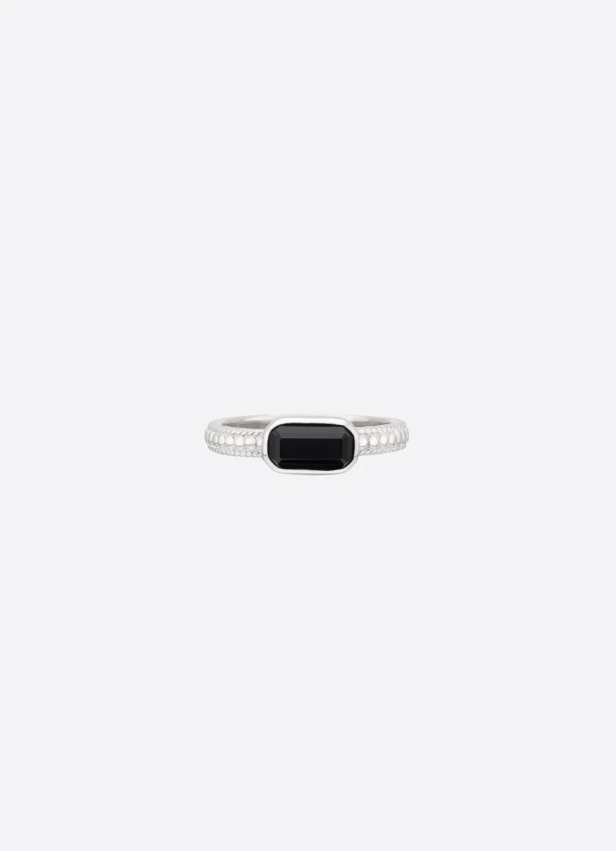 Anna Beck Women's Small Rectangular Silver Ring with Onyx Stone