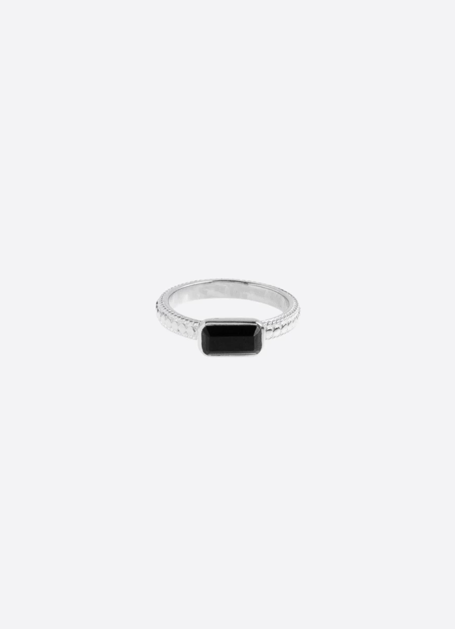 Anna Beck Women's Small Rectangular Silver Ring with Onyx Stone
