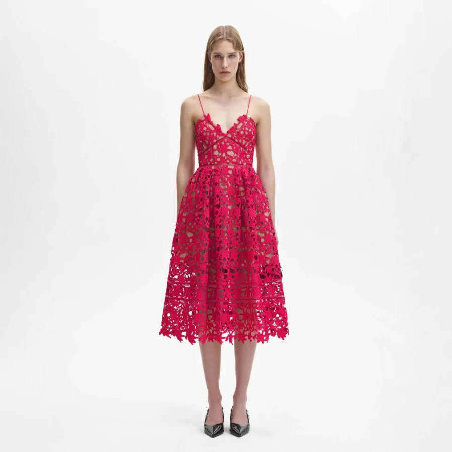 Self-Portrait Women's Magenta Azalea Lace Dress - Elegant Floral Embroidery Party Gown