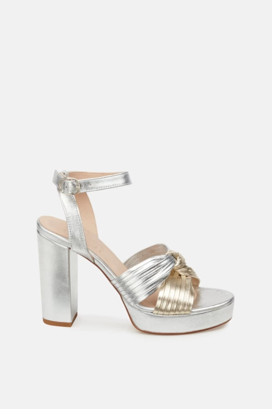 Fabienne Chapot Women's Nolita Knot Sandals in Silver and Gold | Elegant Strappy Summer Footwear