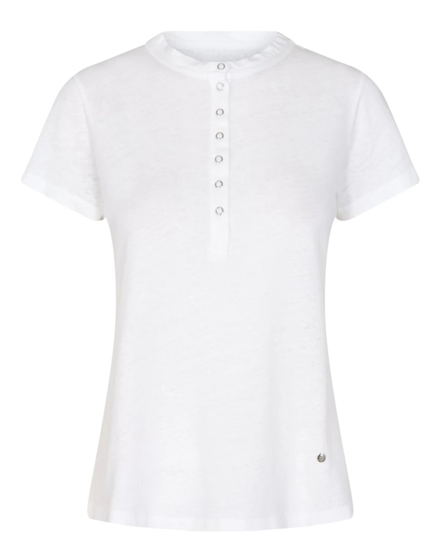 Mos Mosh Women's Short Sleeve Placket Tee in White - Classic Casual Top