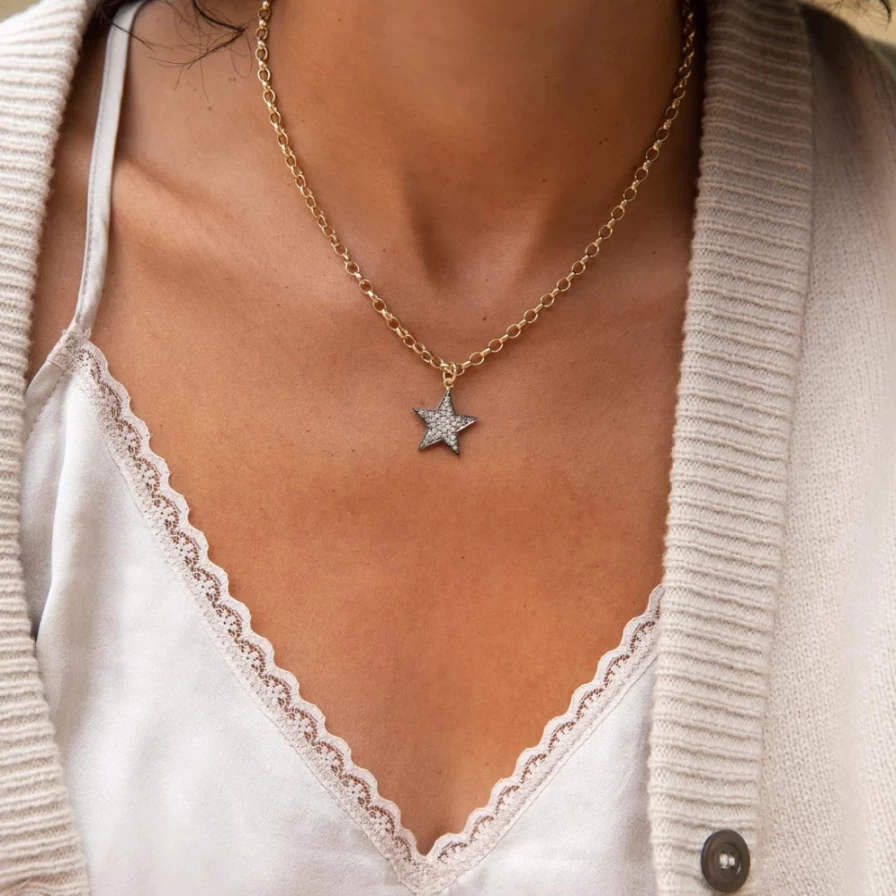 Kirstie Le Marque Women's Diamond Chunky Star Pendant Necklace - Sterling Silver Statement Jewelry