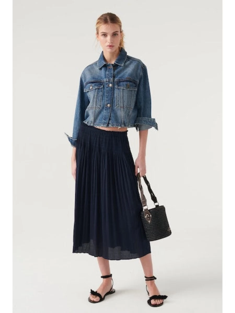 ba&sh Women's Karol Skirt in Bleunuit - Elegant Floral Midi Skirt