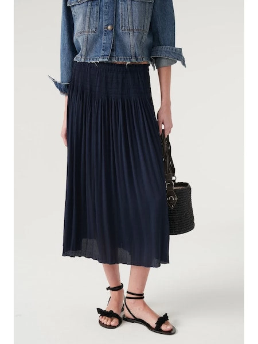 ba&sh Women's Karol Skirt in Bleunuit - Elegant Floral Midi Skirt